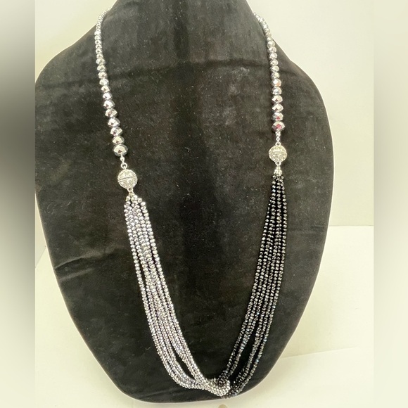 Dramatic Black and Silver Beaded Knot Necklace and Earrings - Picture 2 of 6